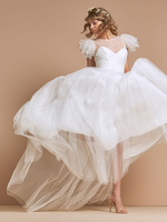 Robe de mariée col bijou manches courtes longueur au sol robes de mariée en dentelle