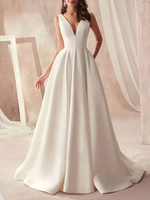 Robe de Mariée Col en V Robe à Bretelle Simple Dos Nu Avec Traîne Robe de Mariage 2022