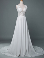 Robe de mariée Col en v Robe en mousseline de soie à traîne robes de mariage