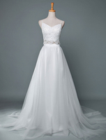 Robe de mariée col en V sans manches en perles de train chapelle deux pièces robes de mariage