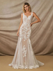 Robe de mariée col en V sans manches taille naturelle dentelle avec train robes de mariée