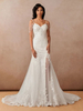 Robe de mariée col en V sans manches taille naturelle frange avec train robes de mariée