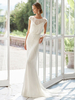 Robe de mariée col rond ivoire en dentelle fente sur dos à traîne Robe de mariage