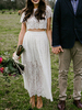 Robe de mariée col rond manches courtes longueur au cheville Robe mariée deux pièces