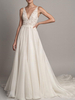 Robe de mariée col V décolleté jupe plissée à traîne
