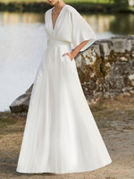 Robe de mariée col V demie-manche jupe au sol