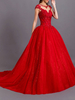 Robe de mariée coloré rouge en dentelle col rond laçage sur dos à traîne Robe de mariage