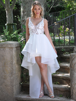 Robe de mariée courte col en v sans manches en dentelle personnalisation gratuite
