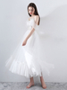 Robe de mariée courte 2022 Une ligne col en V manches courtes Thé Longueur Robes de mariée