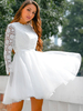 Robe de mariée courte 2025 col bijou manches longues A-ligne dentelle robes de mariée courtes personnalisation gratuite