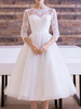 Robe de mariée courte A-ligne col bijou manches 3/4 robes de mariée en dentelle