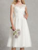 Robe de mariée courte A-ligne col bijou sans manches appliques robes de mariée