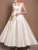 Robe de mariée courte blanche col carré sans manches ligne a longueur thé personnalisation gratuite