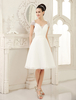 Robe de mariée courte blanche en chiffon col V manche courte zip sur dos longueur au genou Robe de mariage