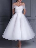 Robe de mariée courte col en cœur sans manches ligne a longueur thé robes de mariée