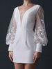 Robe de mariée courte col en V manches longues courte robe de mariée courte