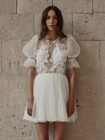 Robe de mariée courte col rond manche courte dos nu Robe de mariage civil