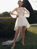 Robe de mariée courte col rond manche longue boutonné sur dos
