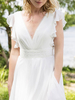 Robe de mariée courte col V manche courte boutonné sur dos robe mariage