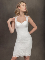 Robe de mariée courte en dentelle col en coeur sans manche au dessus de genou