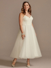 Robe de Mariée Courte en Mousseline Grande Taille Femme avec Bretellels à Col V Coupe Cintrée Bas Evasée Unicolore