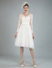 Robe de mariée courte en tulle longueur au genou col en V Manches longues Une ligne taille naturelle robes de mariée
