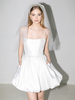 Robe de mariée courte encolure carrée sans manches robe de mariée en tissu satiné A-ligne personnalisation gratuite