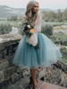 Robe de mariée courte manche longue top en dentelle jupe en tulle 2 pièces