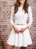 Robe de mariée courte robe de mariage 2 pièces Top col rond manche longue en dentelle jupe courte
