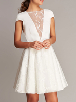 Robe de mariée courte robe de mariage Top col rond manche courte décolleté jupe courte