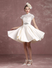 Robe de mariée courte Robe de mariée en dentelle vintage Collier en mandarine à manches courtes sans manches en satin sans manches Milanoo