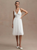 Robe de mariée courte Robe mariage civil en crêpe extensible longueur aux genoux col en v sans manches