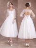 Robe de mariée courte Robe Vintage des années 1950 manche longue dos ouvert avec ceinture en ruban à pois