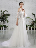 Robe de mariée de plage A-ligne encolure en coeur avec perles et soutien-gorge hors de l