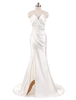 Robe de mariée de plage sirène col V plissée avec soutien-gorge sans manches à taille naturelle détail zip en satin stretch sans doublure