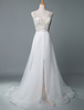 Robe de mariée de plage une ligne sans manches col en V haute longueur de plancher fendue dos nu robe de mariée sexy