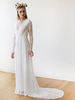 Robe de Mariée Dentelle Femme en Mousselines Imprimés Florals à Col Décolleté en V avec Manches Longues Transparentes Coupe Cintrée à Traîne Unicolore Simple
