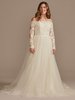 Robe de Mariée Dentelle Femme en Mousselines Imprimés Florals avec Epaules Dénudées Manches Longues Transparentes Coupe Cintrée à Traîne Robe de Princesse Unicolore