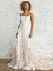 Robe de mariée dentelle ivoire à bretelle col carré décolleté à traîne Robe de mariage