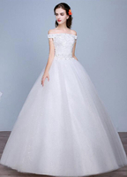 Robe de mariée dentelle Off le lacets épaule parole longueur appliques robe de mariée avec perles paillettes