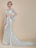 Robe de mariée deux pièces à paillettes col carré sirène avec traîne fermeture éclair manches longues longue ivoire