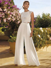 Robe de mariée deux pièces Dentelle Dentelle Col bijou Robe de mariée deux pièces Longueur au sol Boutons fonctionnels Manches courtes Longueur au sol Ivoire