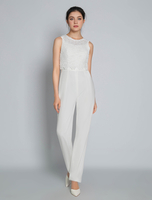 Robe de mariée deux pièces en dentelle col bijou deux pièces longueur au sol bretelles spaghetti fermeture éclair sans manches ivoire