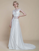 Robe de mariée deux pièces en dentelle décolleté illusion fourreau avec traîne fermeture éclair manches courtes longueur 30 cm ivoire