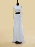Robe de mariée deux pièces en mousseline de soie découpée avec col bijou et traîne robe de mariée deux pièces avec boutons fonctionnels et manches longues longueur 20 cm ivoire