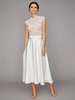 Robe de mariée deux pièces haut en dentelle jupe en satin col rond sans manche zip sur dos