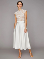 Robe de mariée deux pièces haut en dentelle jupe en satin col rond sans manche zip sur dos