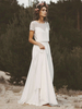 Robe de mariée deux pièces ivoire haut en dentelle col rond manche courte jupe en mousseline de soie