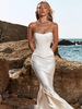Robe de mariée deux pièces taille basque corset tissu satiné décolleté en cœur gaine avec traîne sans bretelles à lacets sans manches longue 20 cm ivoire