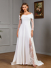 Robe de mariée en dentelle avec traîne robe de bal manches longues tissu satiné décolleté conçu robes de mariée